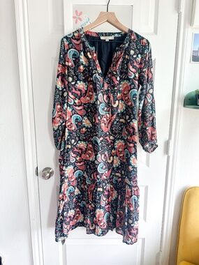 LOFT Size SP Small Petite Boho Paisley Floral Long Sleeve Midi Dress